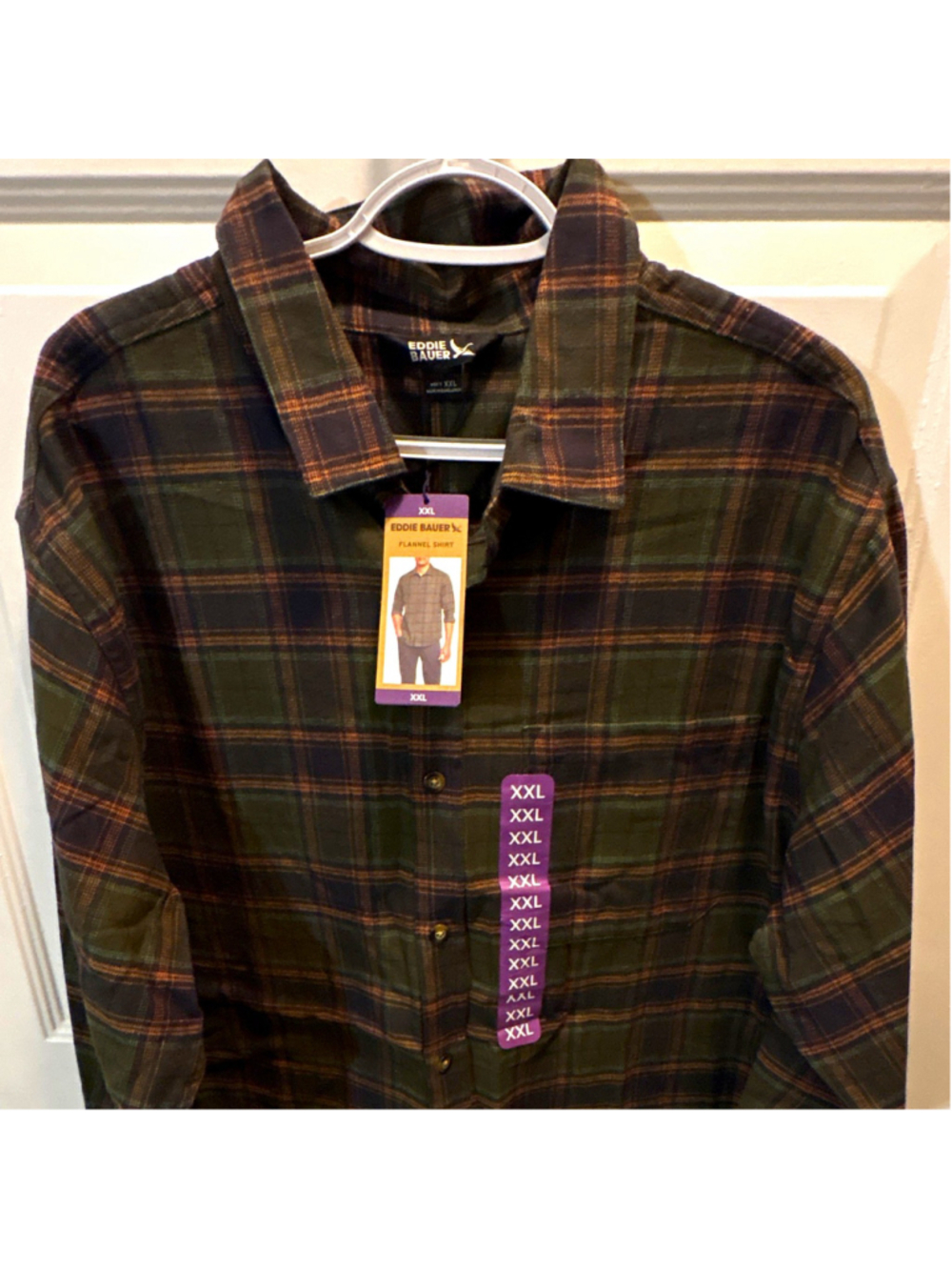 Eddie Bauer Men Green/Black/Brown Plaid Flannel Button-Up Shirt NWT 2XL